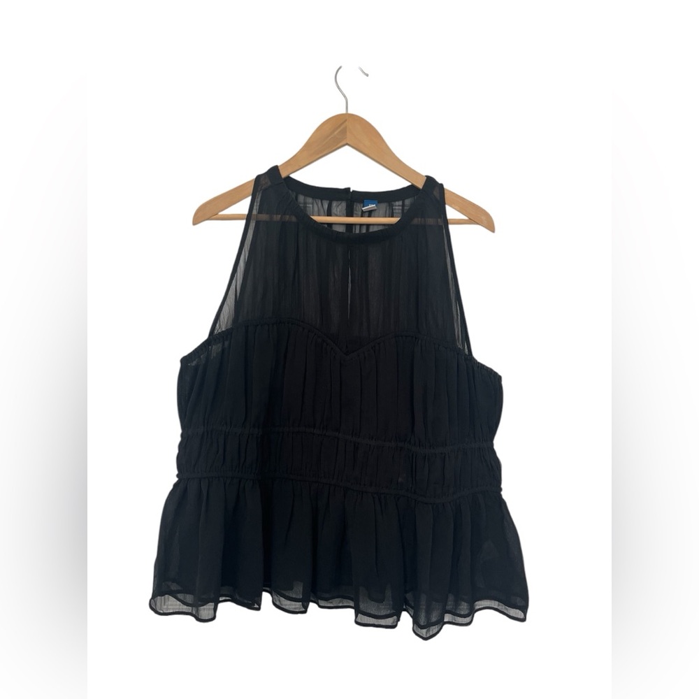 Old Navy Black Sheer Neck Sweetheart Neckline Top - Size 2X